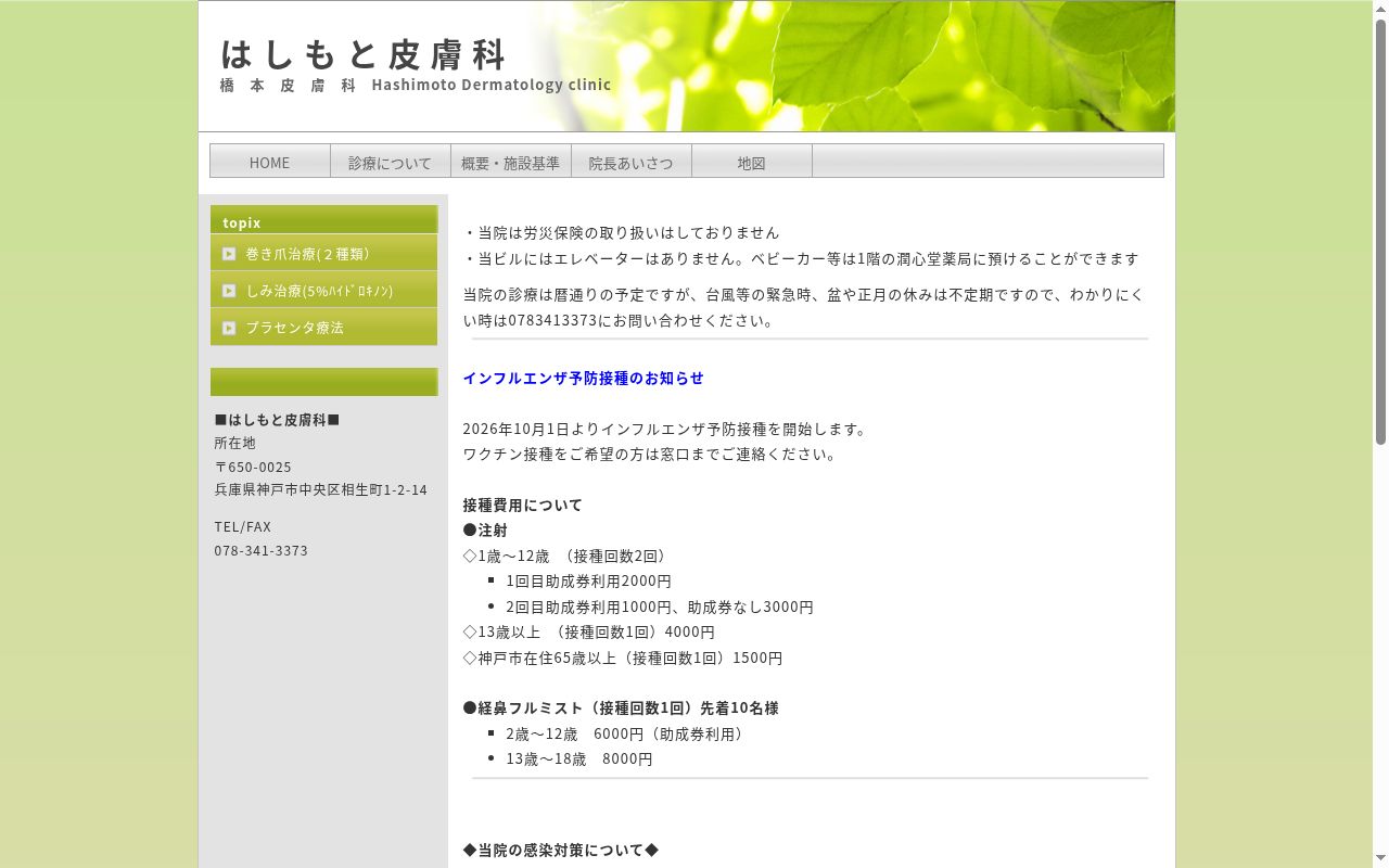 橋本皮膚科の公式サイトのスクリーンショット