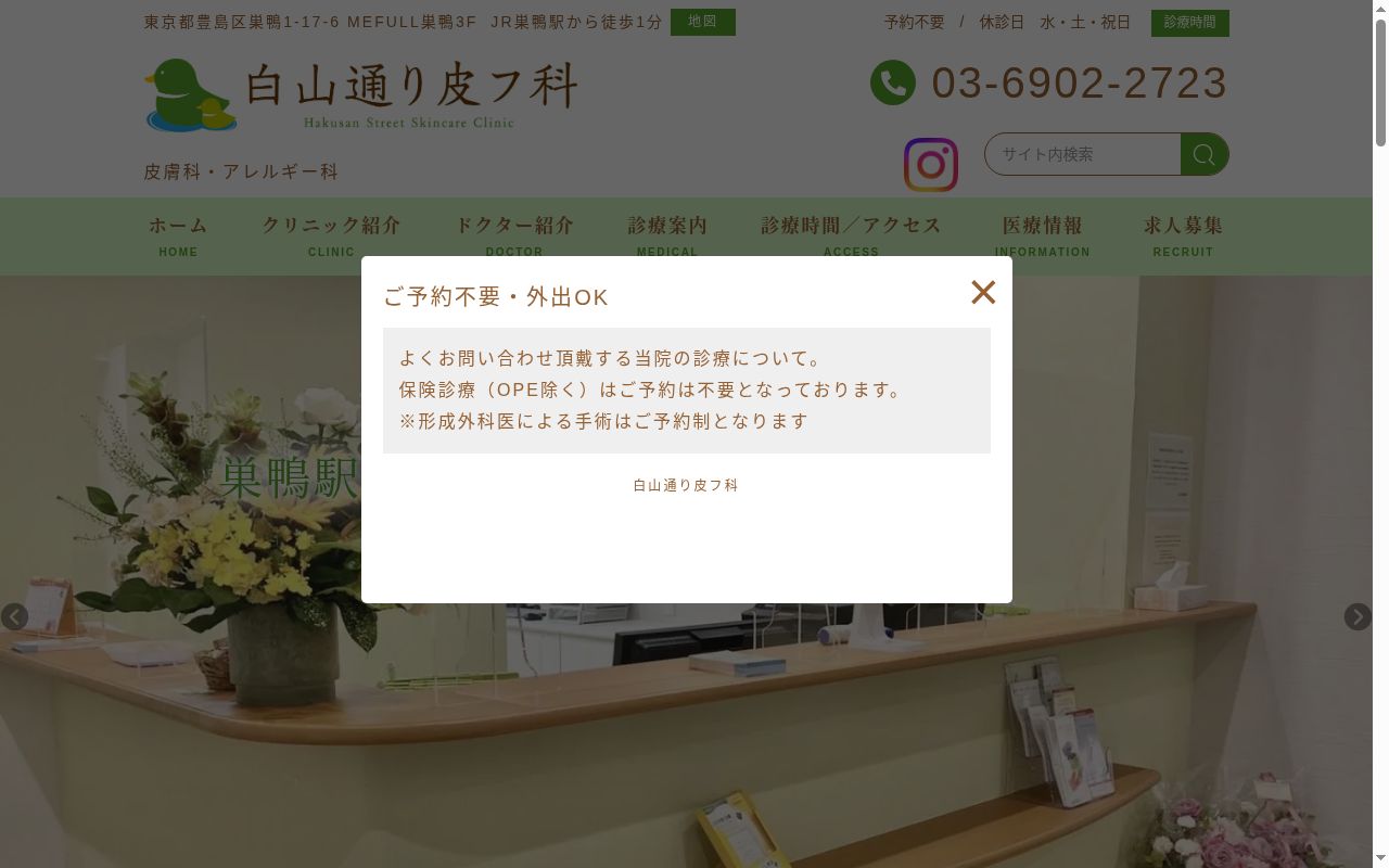 医療法人社団新穂会 白山通り皮フ科の公式サイトのスクリーンショット