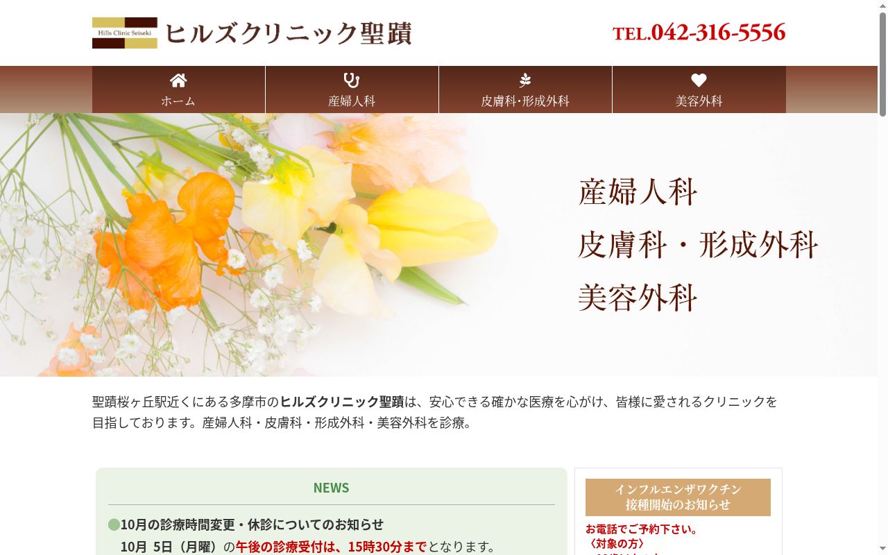 ヒルズクリニック聖蹟の公式サイトのスクリーンショット