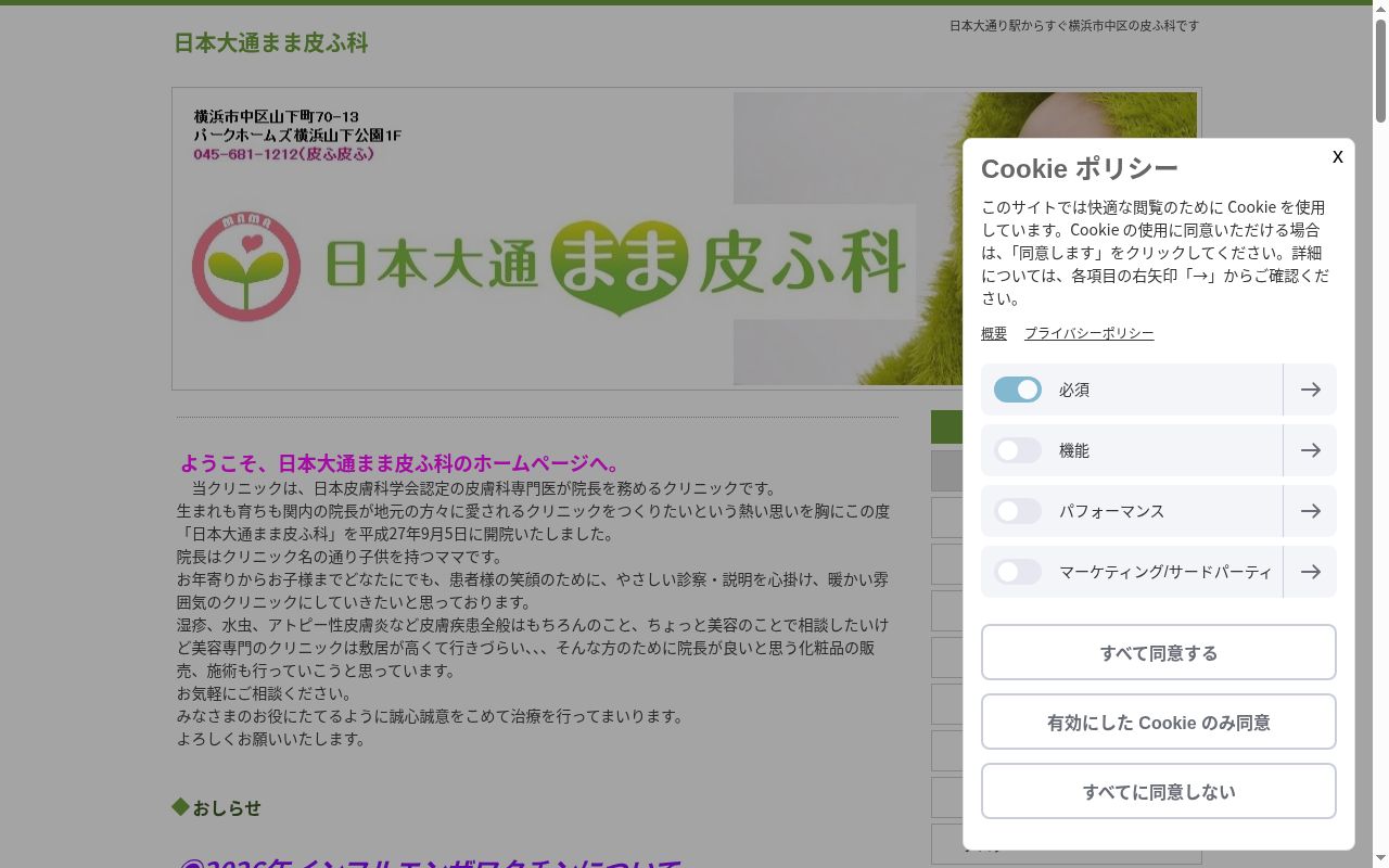 日本大通まま皮ふ科の公式サイトのスクリーンショット