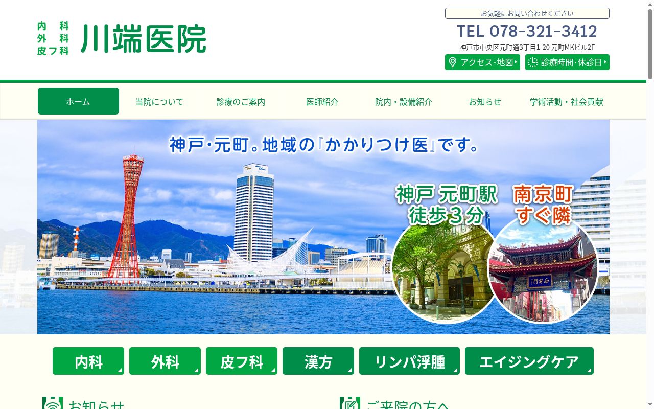 川端医院内科 外科 皮フ科の公式サイトのスクリーンショット