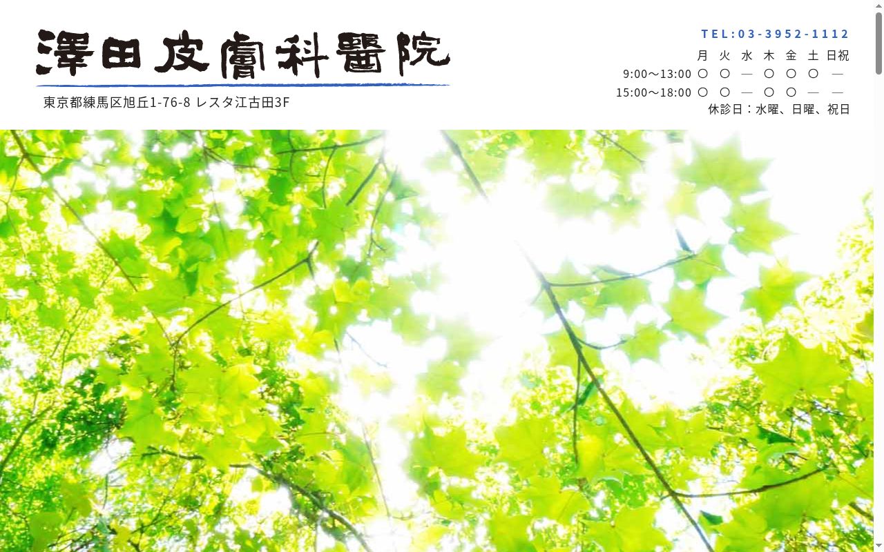 澤田皮膚科医院の公式サイトのスクリーンショット