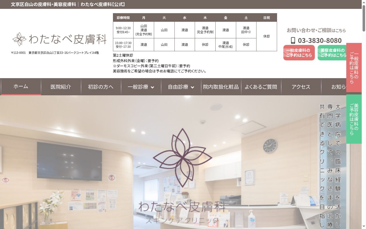 わたなべ皮膚科の公式サイトのスクリーンショット