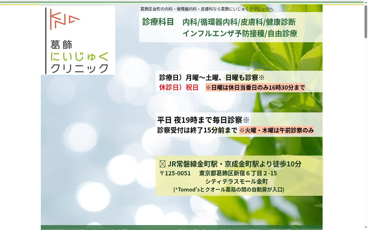 葛飾にいじゅくクリニックの公式サイトのスクリーンショット