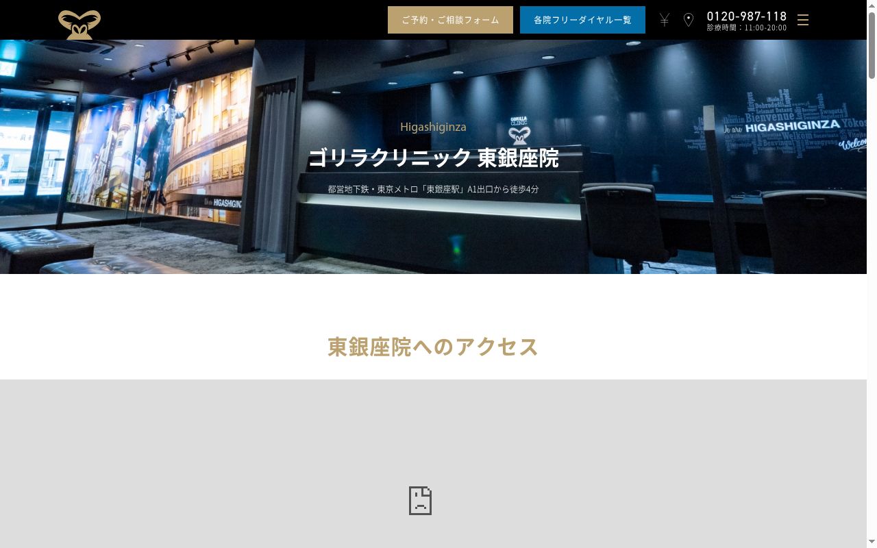 医療法人社団十二会　ゴリラクリニック東銀座院の公式サイトのスクリーンショット