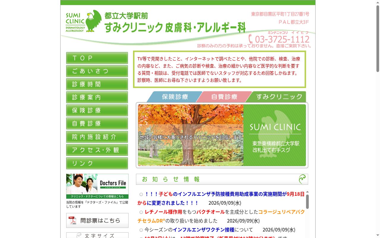 都立大学駅前すみクリニック皮膚科・アレルギー科の公式サイトのスクリーンショット