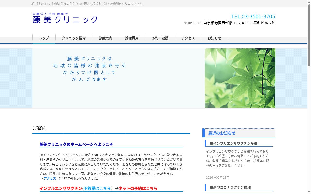 医療法人社団藤美会　藤美クリニックの公式サイトのスクリーンショット