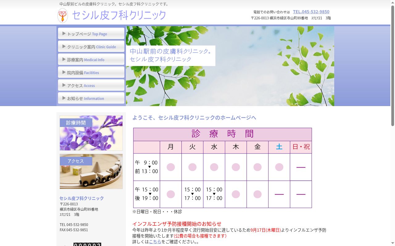 セシル皮フ科クリニックの公式サイトのスクリーンショット