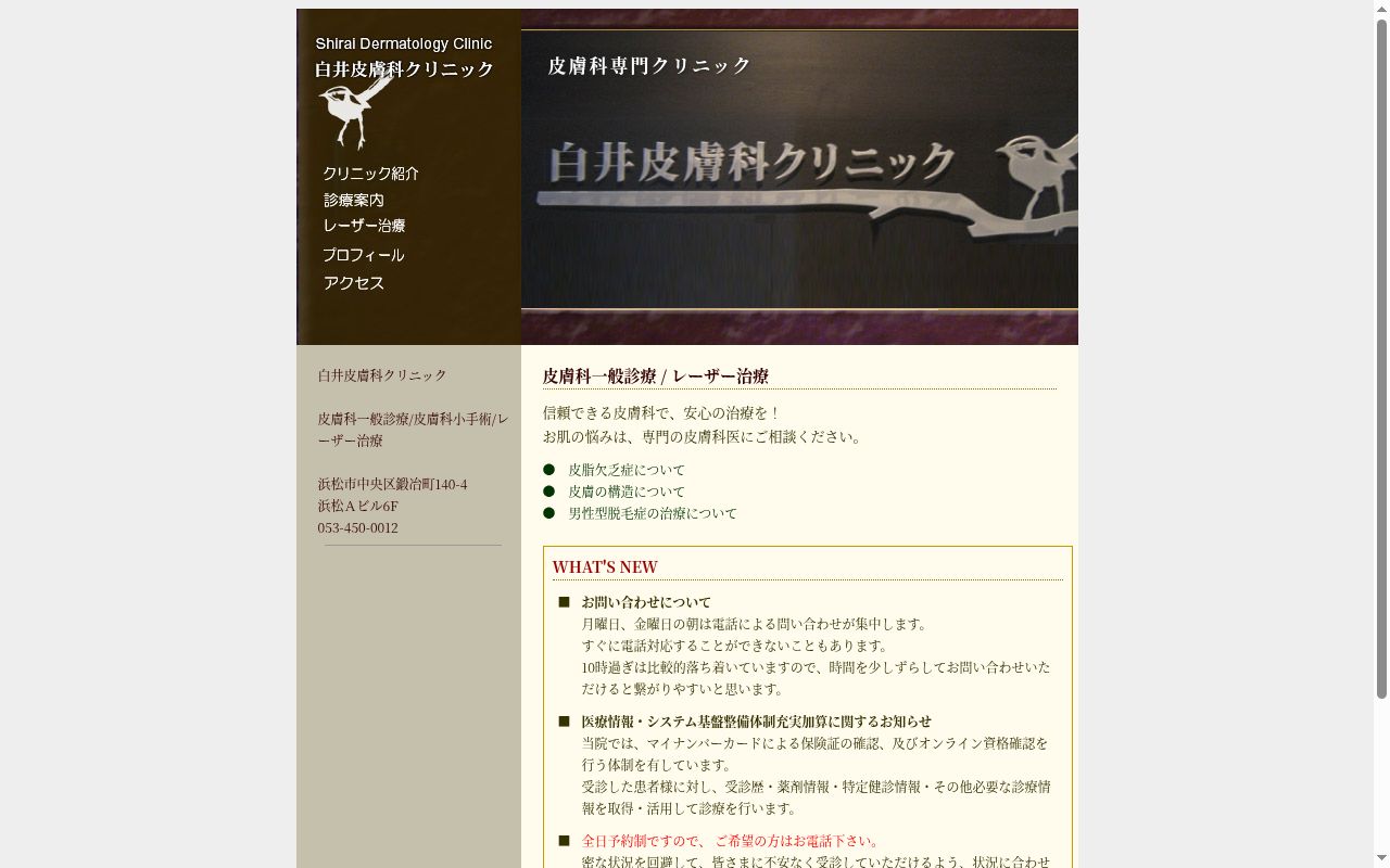 白井皮膚科クリニックの公式サイトのスクリーンショット