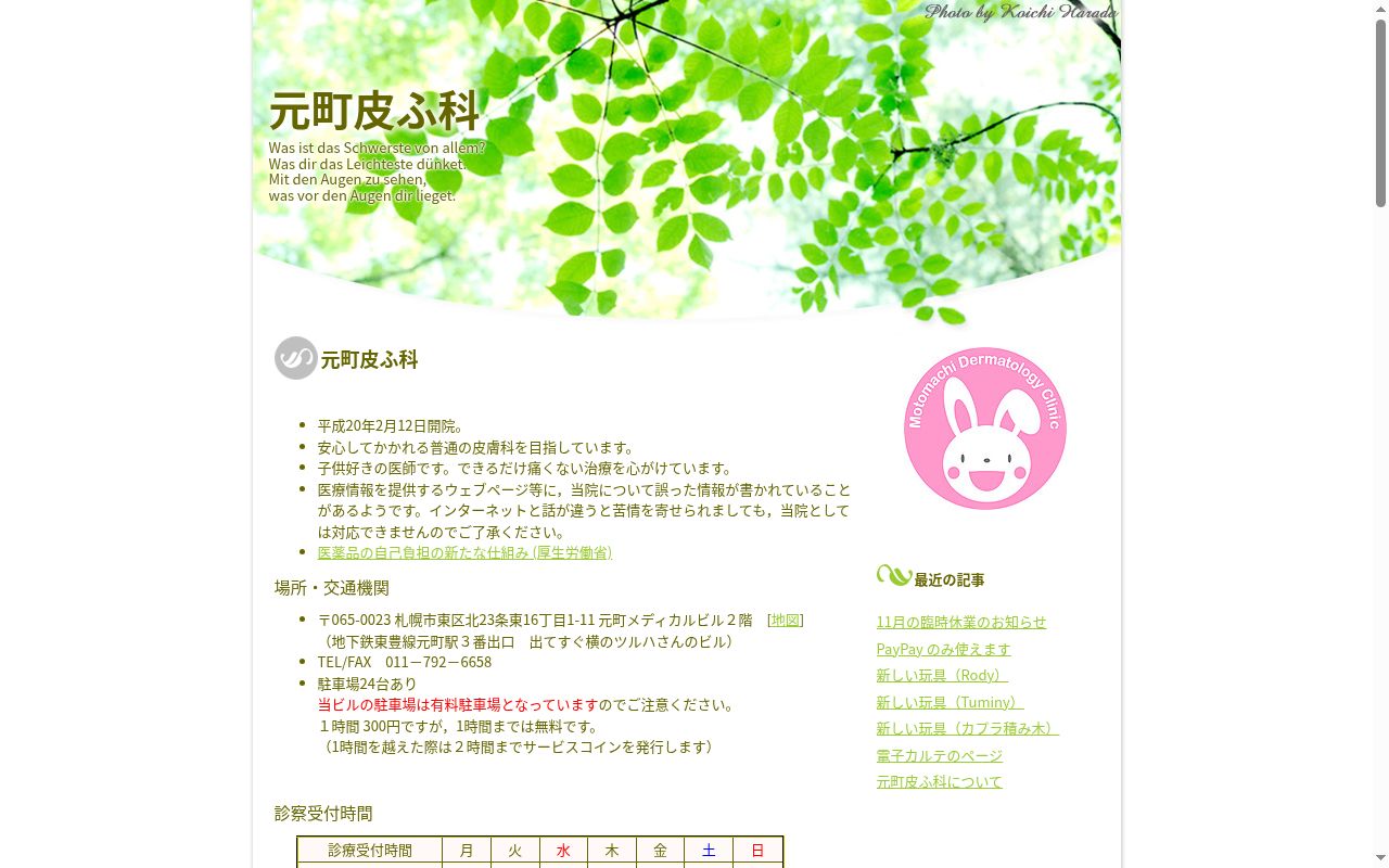 元町皮ふ科の公式サイトのスクリーンショット