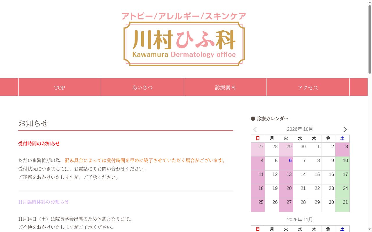 川村ひふ科の公式サイトのスクリーンショット