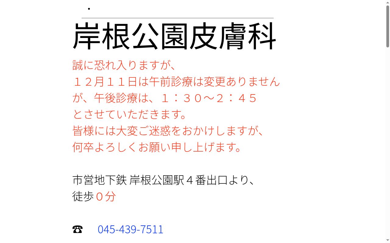 岸根公園皮膚科の公式サイトのスクリーンショット