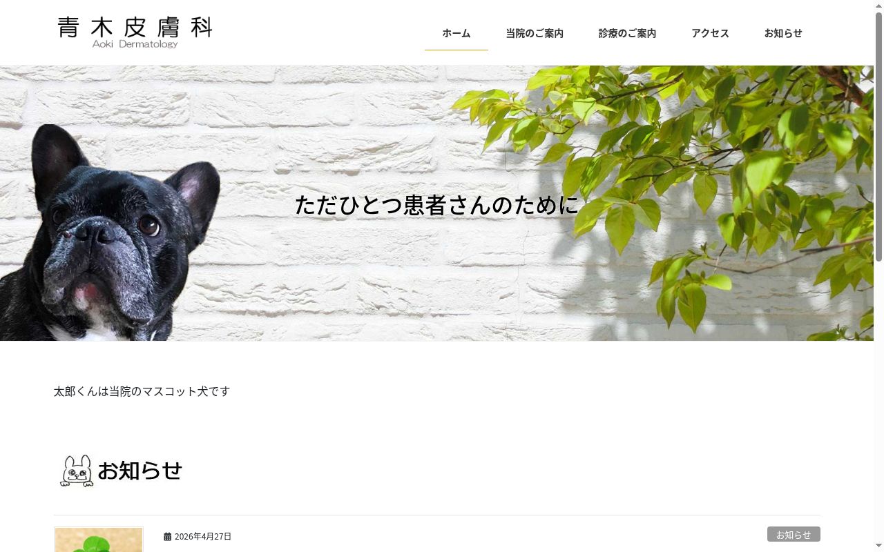 青木皮膚科の公式サイトのスクリーンショット