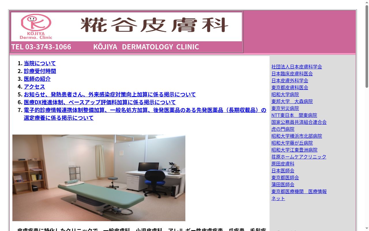糀谷皮膚科の公式サイトのスクリーンショット