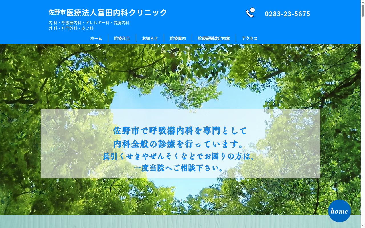 富田内科クリニックの公式サイトのスクリーンショット